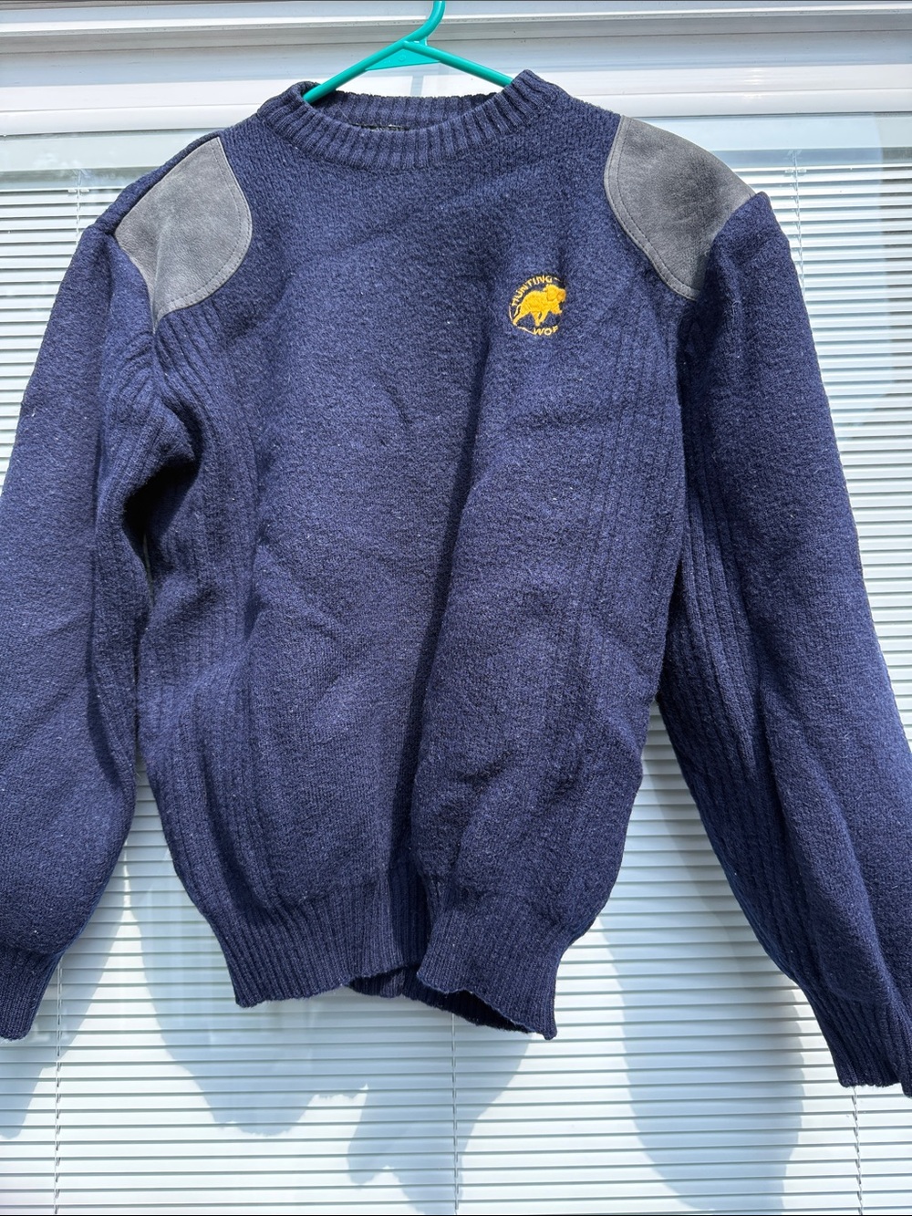 Men's Navy Crewneck Sweater with Contrast Elbow Patches